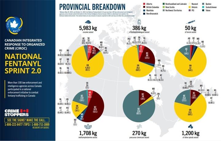 加拿大皇家骑警称，大规模芬太尼调查中，超过8000人被捕并被起诉1