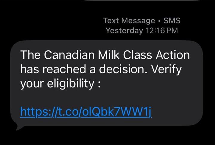 “牛奶赔偿” 短信别信！加拿大出现新型诈骗 已有人上当2
