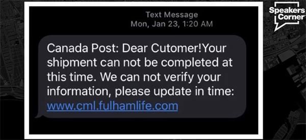  ‘钓鱼短信’ GTA 居民在被加拿大邮政欺诈性短信欺骗后大声疾呼1